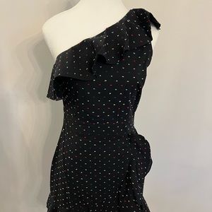 Wayf - Black One Shoulder Polkadot Ruffle Dress - Super Cute - Fits Great